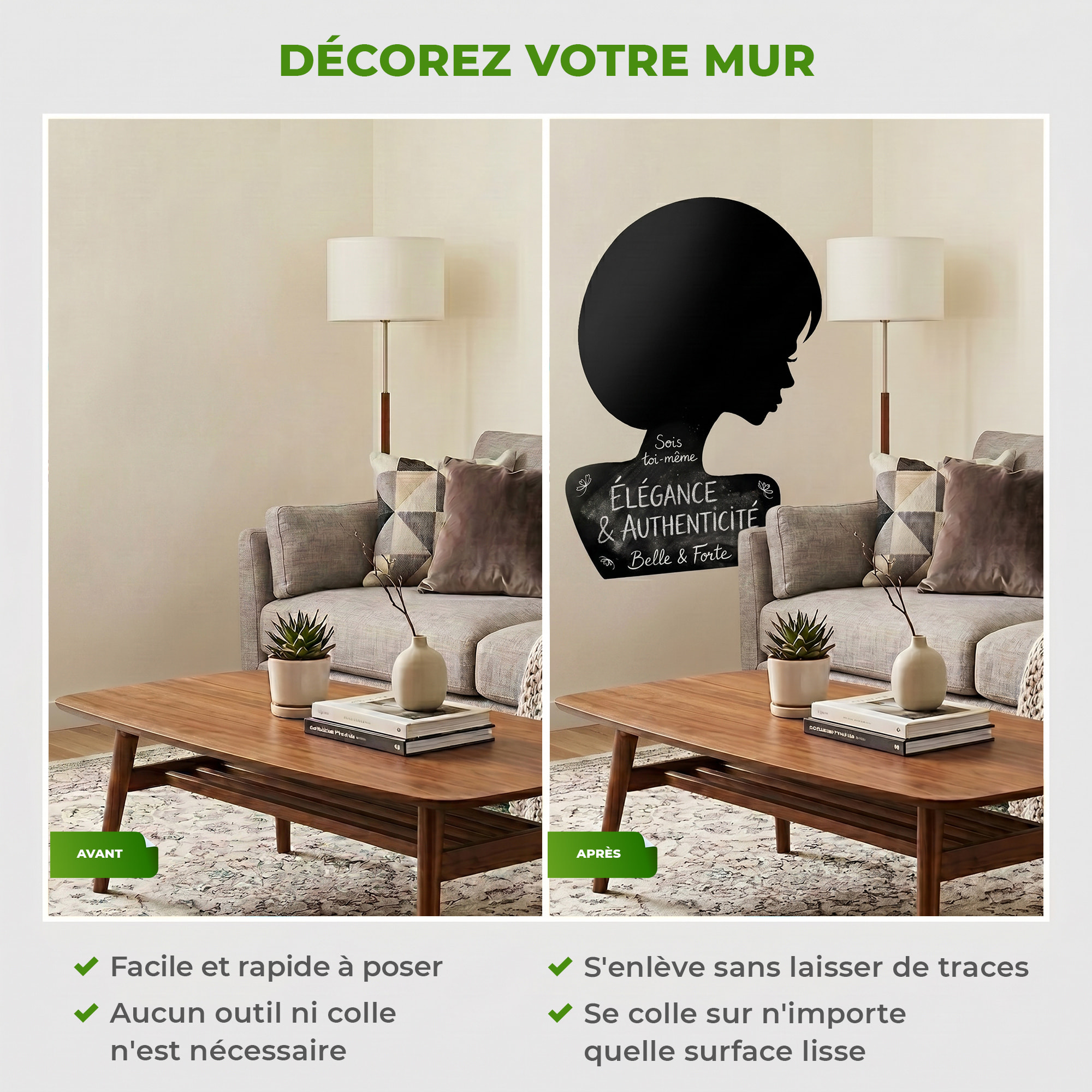 Sticker ardoise tableau noir - stickers muraux adhésif effaçable - SILHOUETTE FEMME