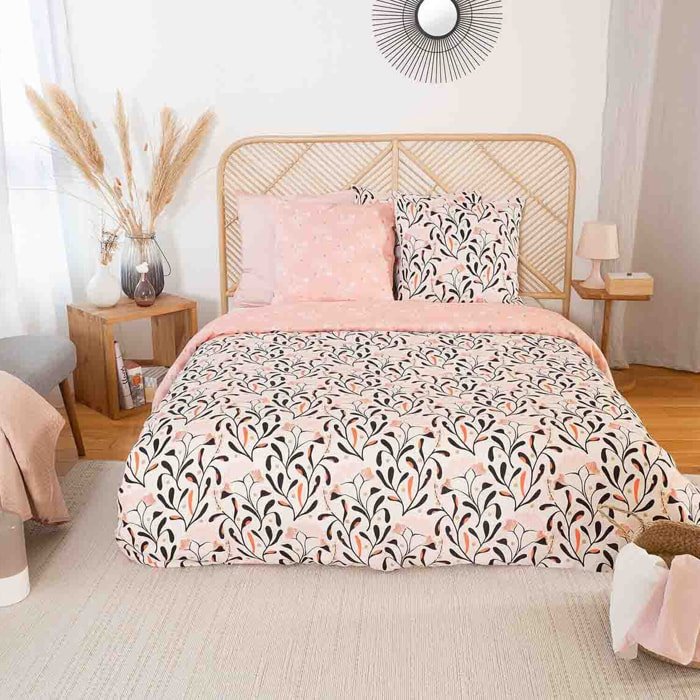 Parure housse de couette imprimé 100% satin de coton - joy - rose