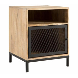 Table de chevet avec rangements industriel bois manguier massif et métal perforé RACK