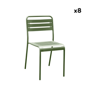 Table de jardin métal + 8 assises vert traitement antirouille. lattes et bords arrondis