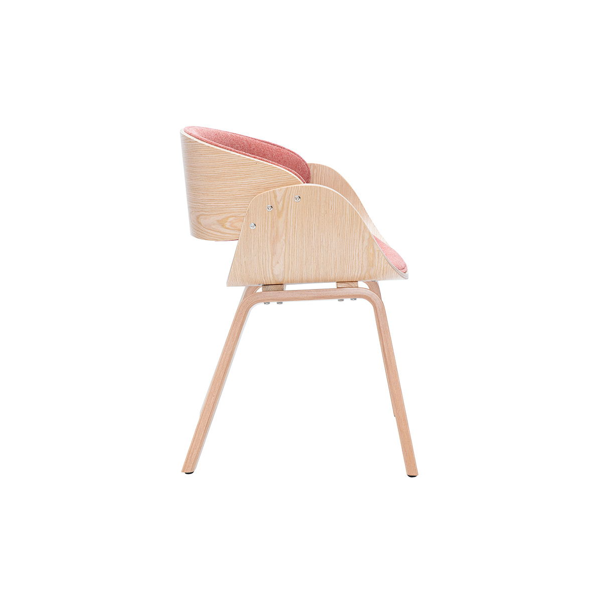 Chaise design en tissu effet velours texturé terracotta et bois clair BENT