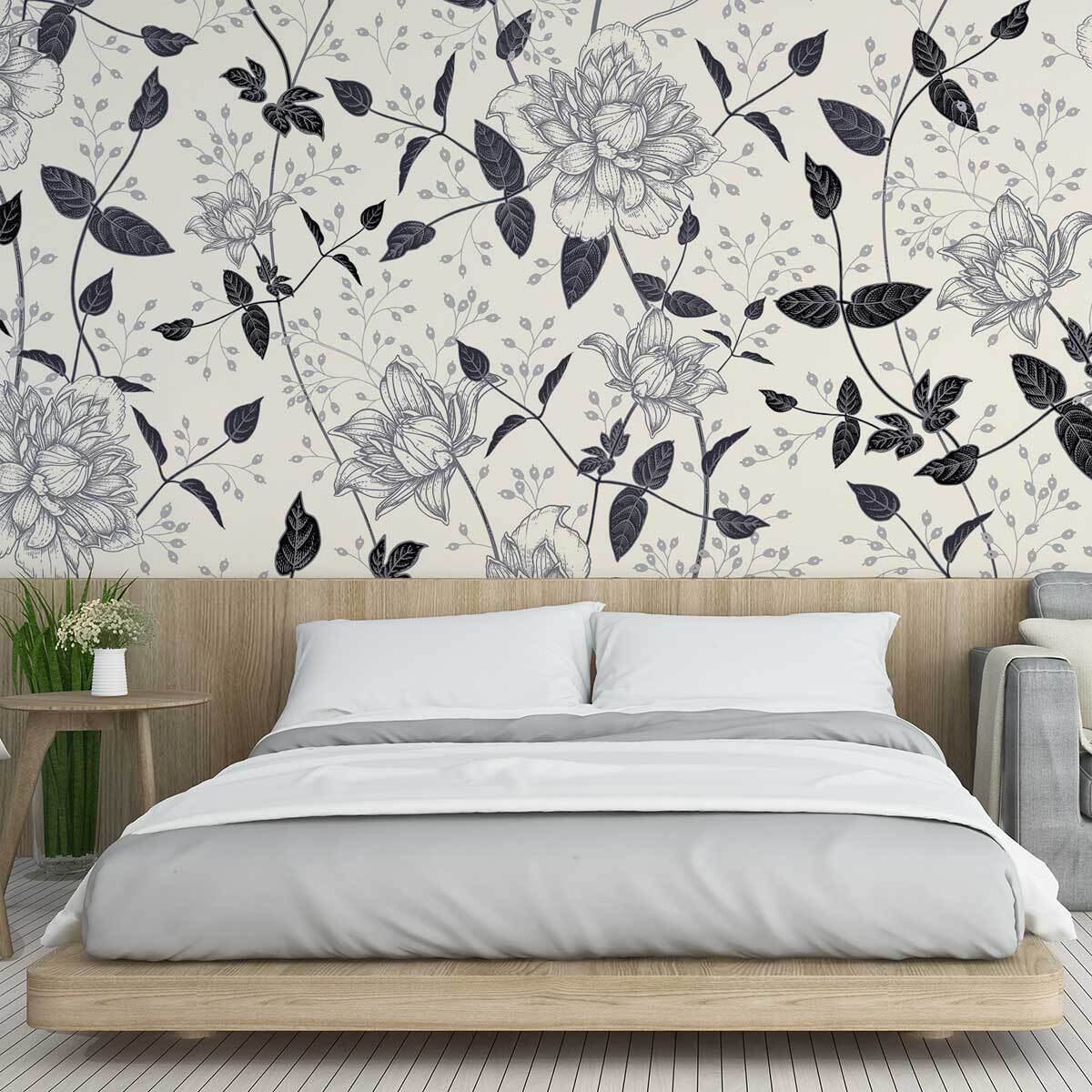 Papier peint panoramique Pivoine b&w  Intissé