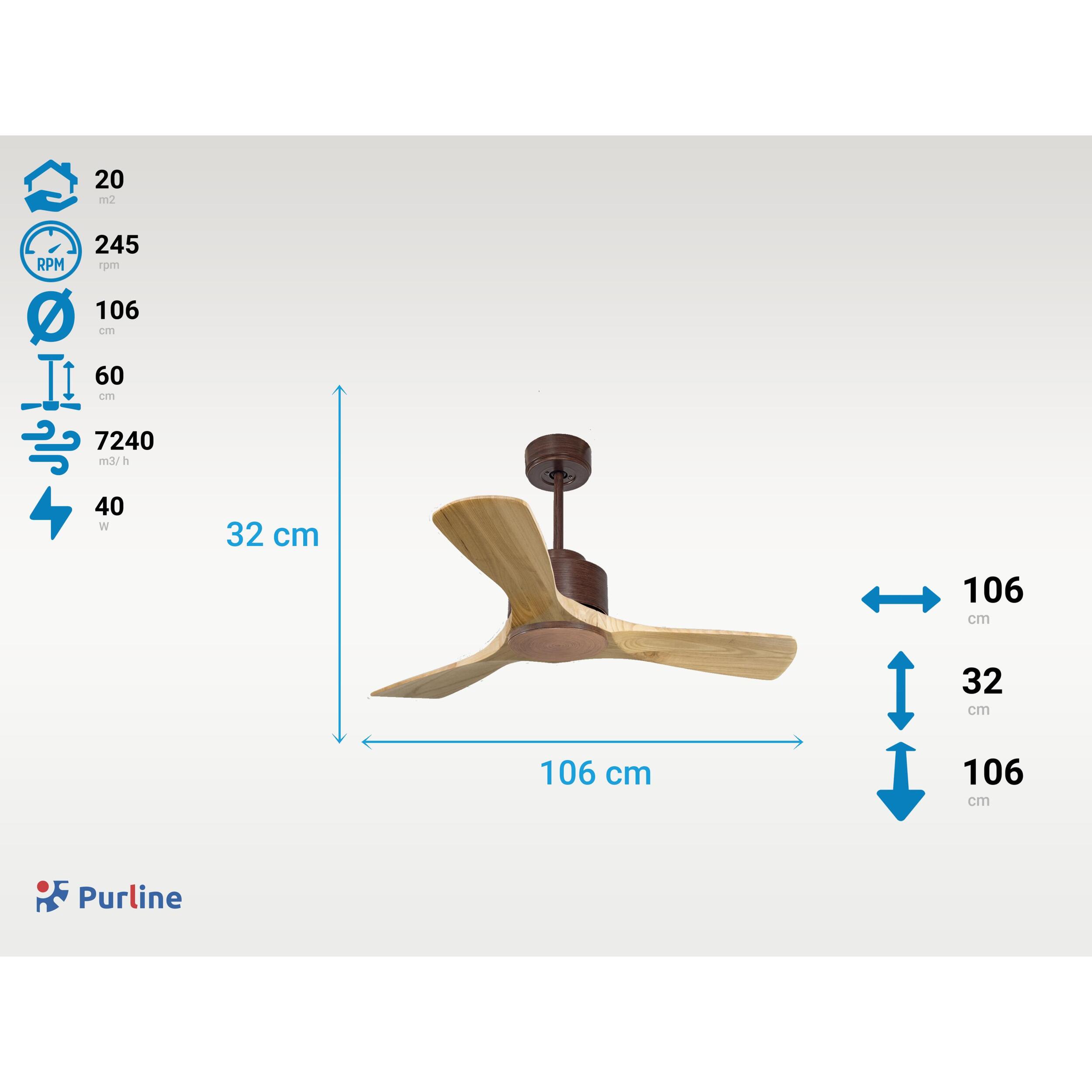 Ventilateur de plafond ø106 cm avec Wifi Réversible Hypersilence 40   W brun