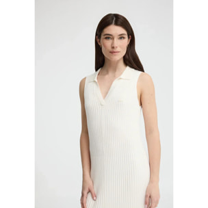 Vestito plissettato ecrù smanicato con logo Polo Club