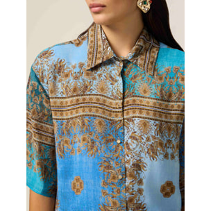Oltre - Camisa de viscosa estampada - Light - blue