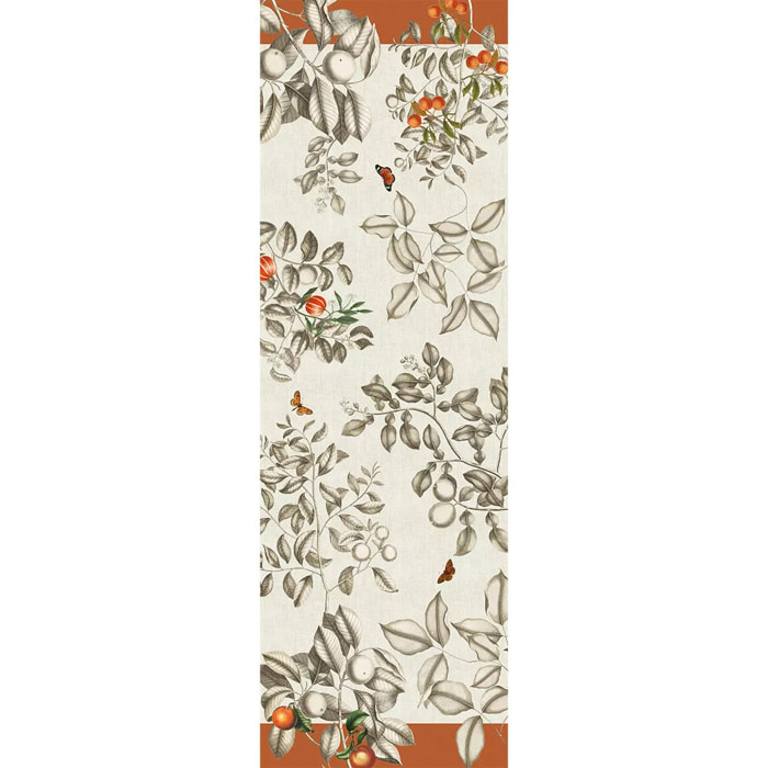 Chemin de table métis lin & coton lavé 190 g/m² imprimé beige orange Mandarines rouille