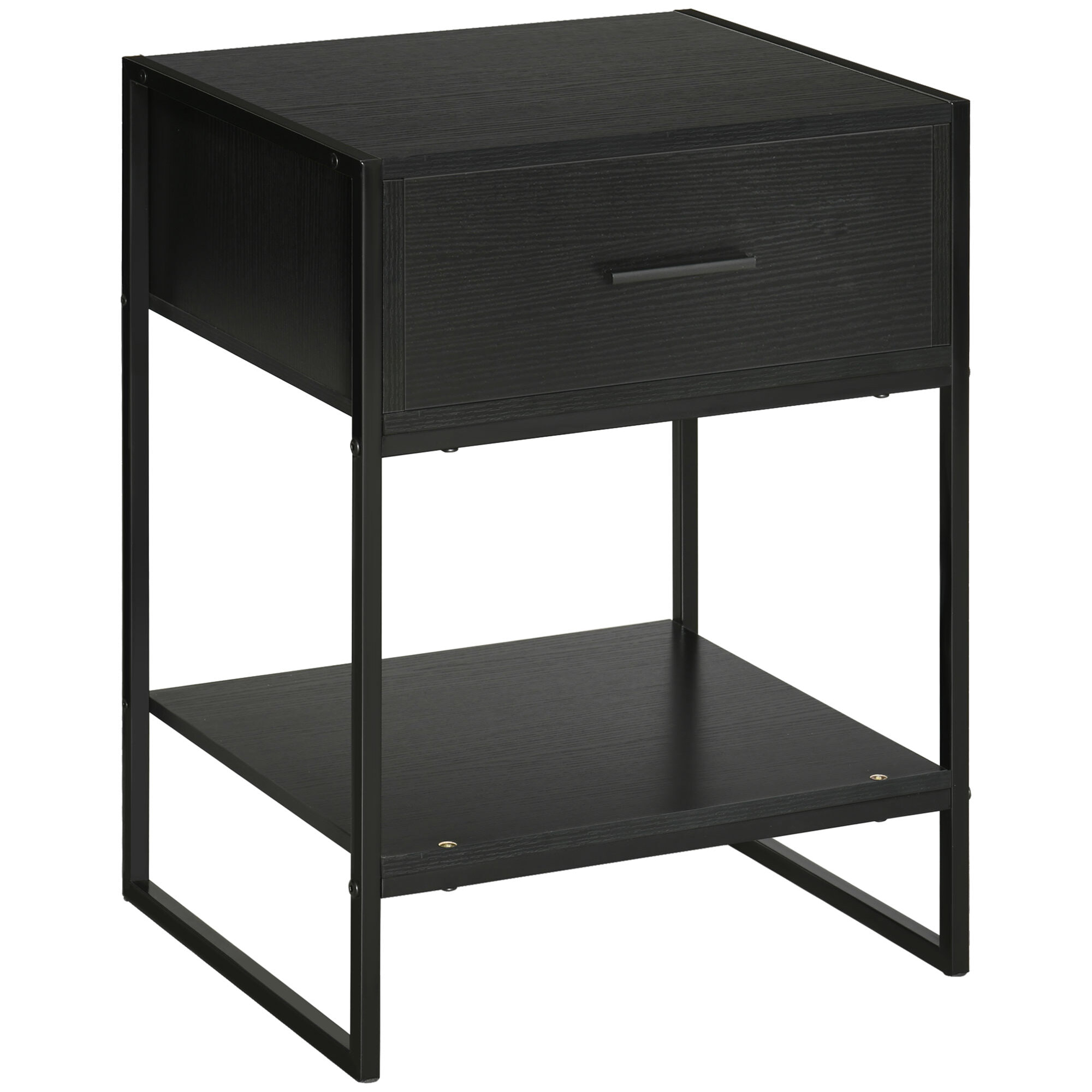 Mesita de Noche Mesa Auxiliar con Cajón y Estante de Almacenamiento para Dormitorio Salón Cama Oficina Estilo Moderno 45x40x60 cm Negro