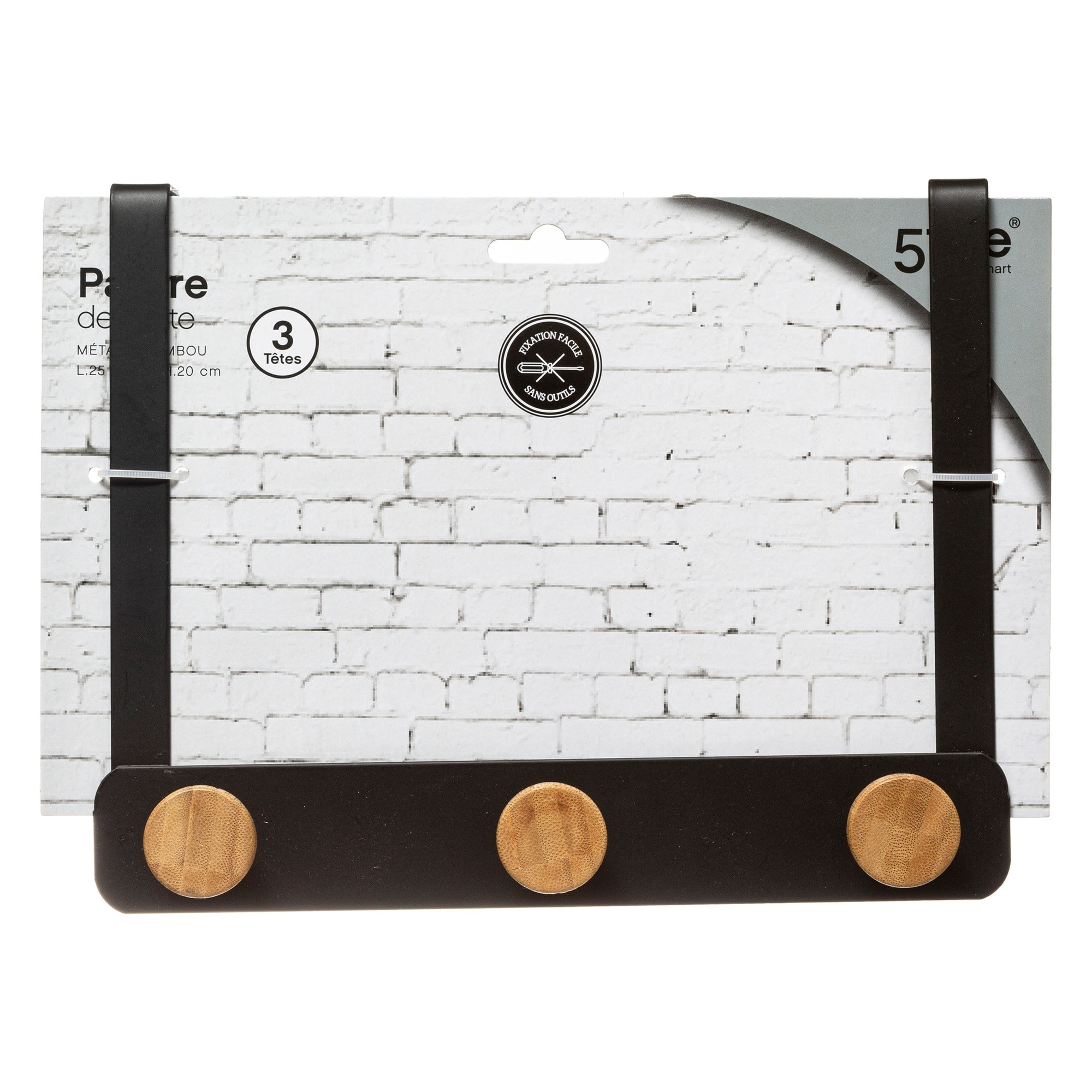 Percha de bambú negro y metal con 3 cabezas