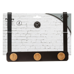 Percha de bambú negro y metal con 3 cabezas