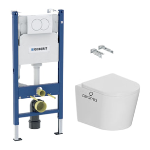 Pack WC bâti-support Duofix 112cm + WC sans bride Ceramia + abattant SoftClose + plaque blanche (CETORGEB3-DE)