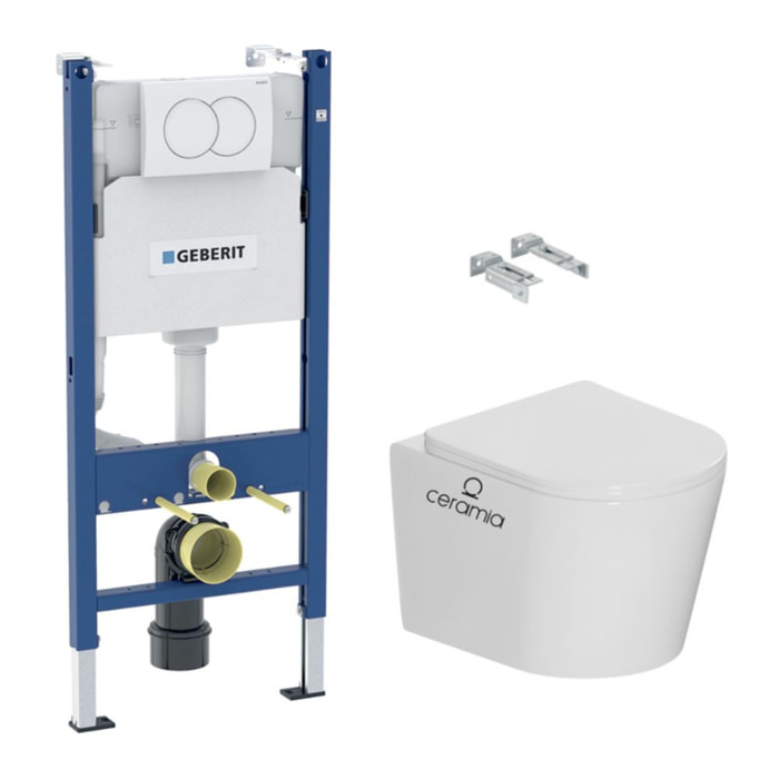 Pack WC bâti-support Duofix 112cm + WC sans bride Ceramia + abattant SoftClose + plaque blanche (CETORGEB3-DE)