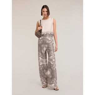 Motivi - Pantaloni palazzo in raso di viscosa stampata - Beige