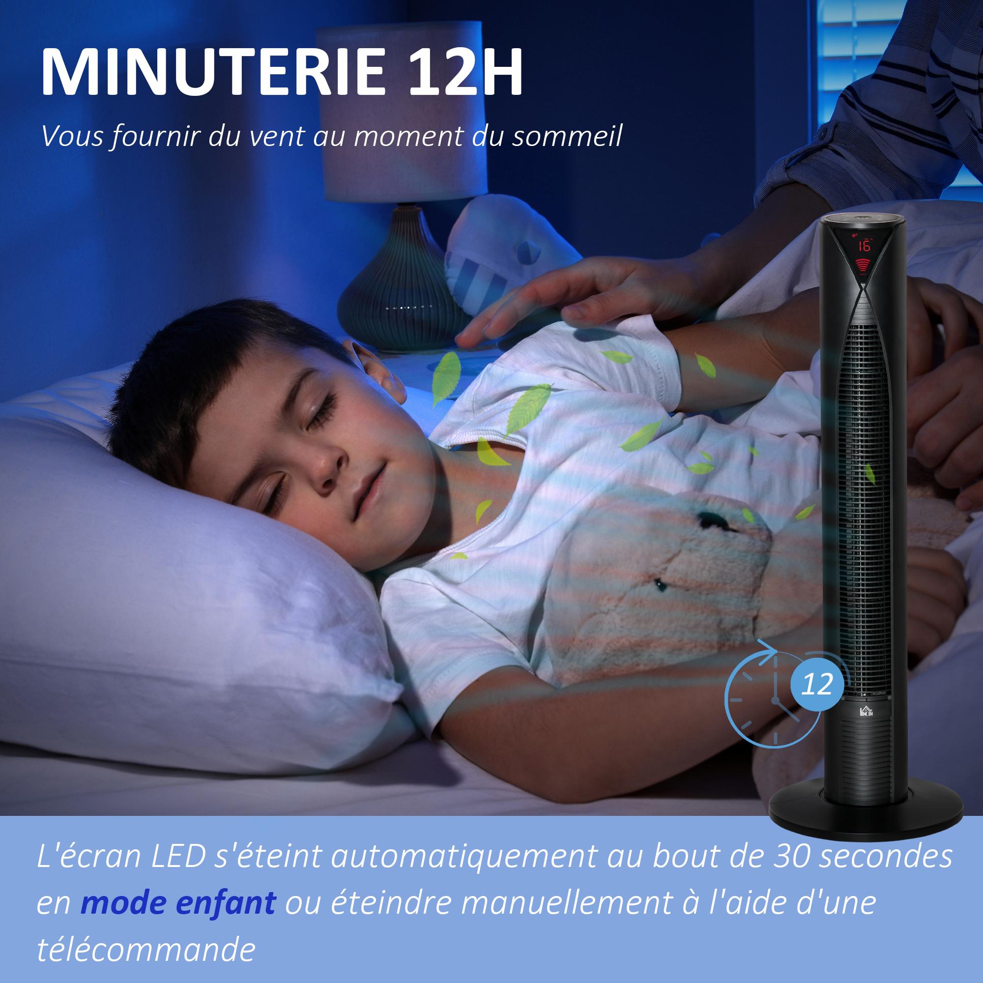 Ventilateur colonne tour oscillant 45 W silencieux télécommande incluse timer 4 modes 3 vitesses noir