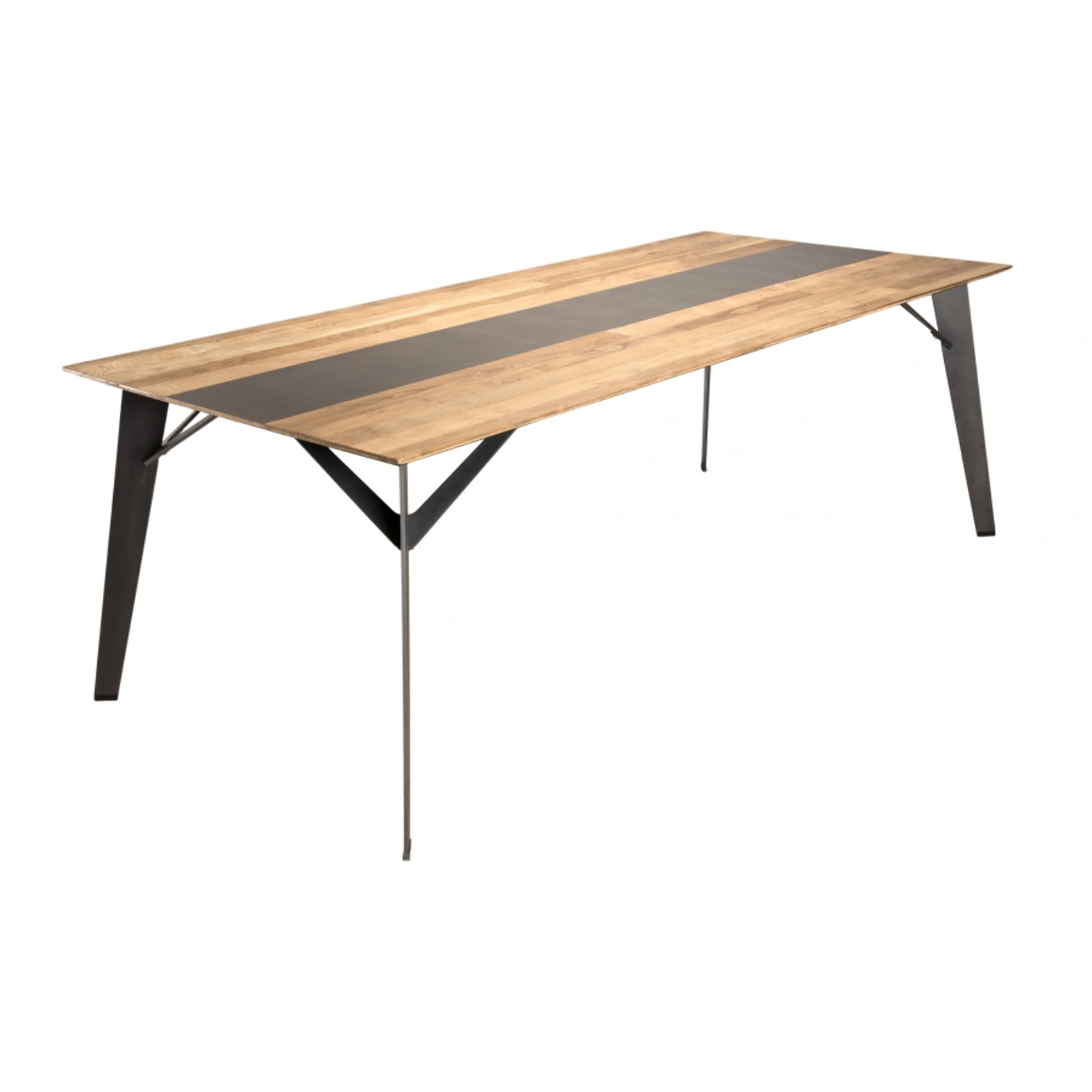 MADISON - Table à manger rectangulaire 220x100cm bois Teck recyclé métal et pieds métal noir