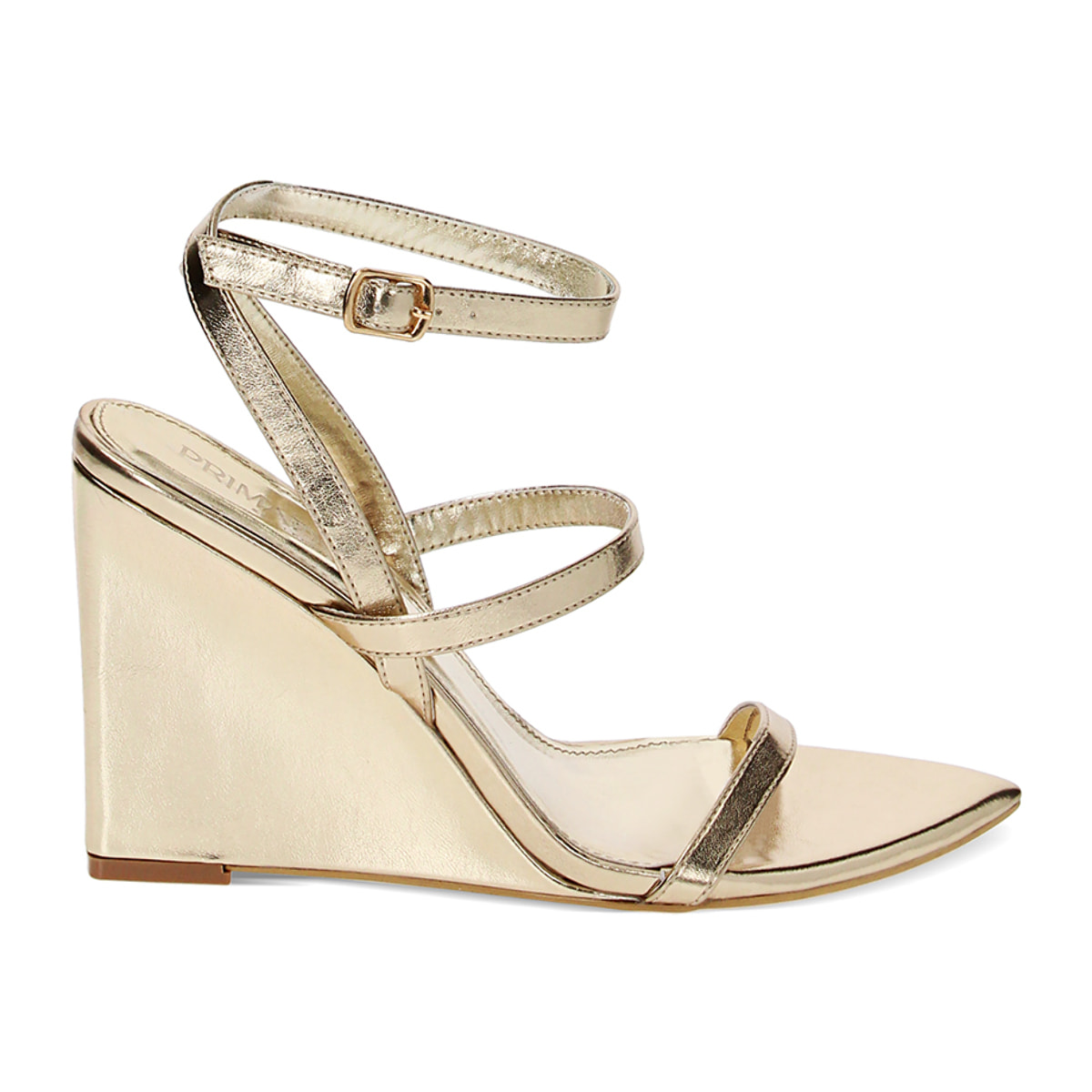 Sandalias con tacón doradas de laminado