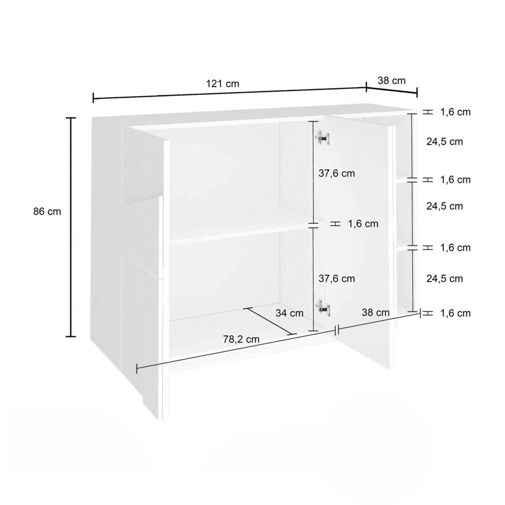 Mobile da ingresso a 2 ante e scaffali aperti, Made in Italy, Entratina moderna, Credenza per atrio, cm 121x38h86, colore Grigio Ardesia