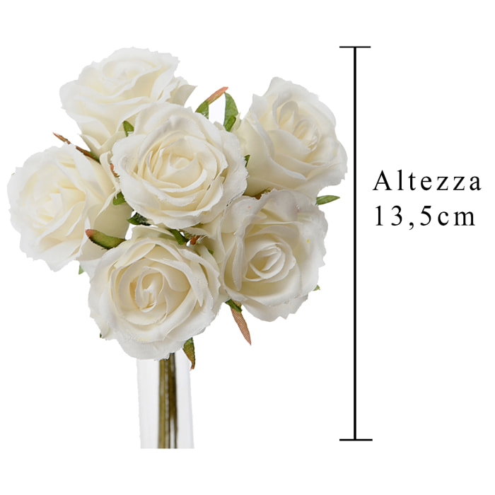 Rose 6 Pezzi. Altezza 13,5 Cm - Pezzi 12 - 8X13,5X8cm - Colore: Bianco - Bianchi Dino - Fiori Artificiali