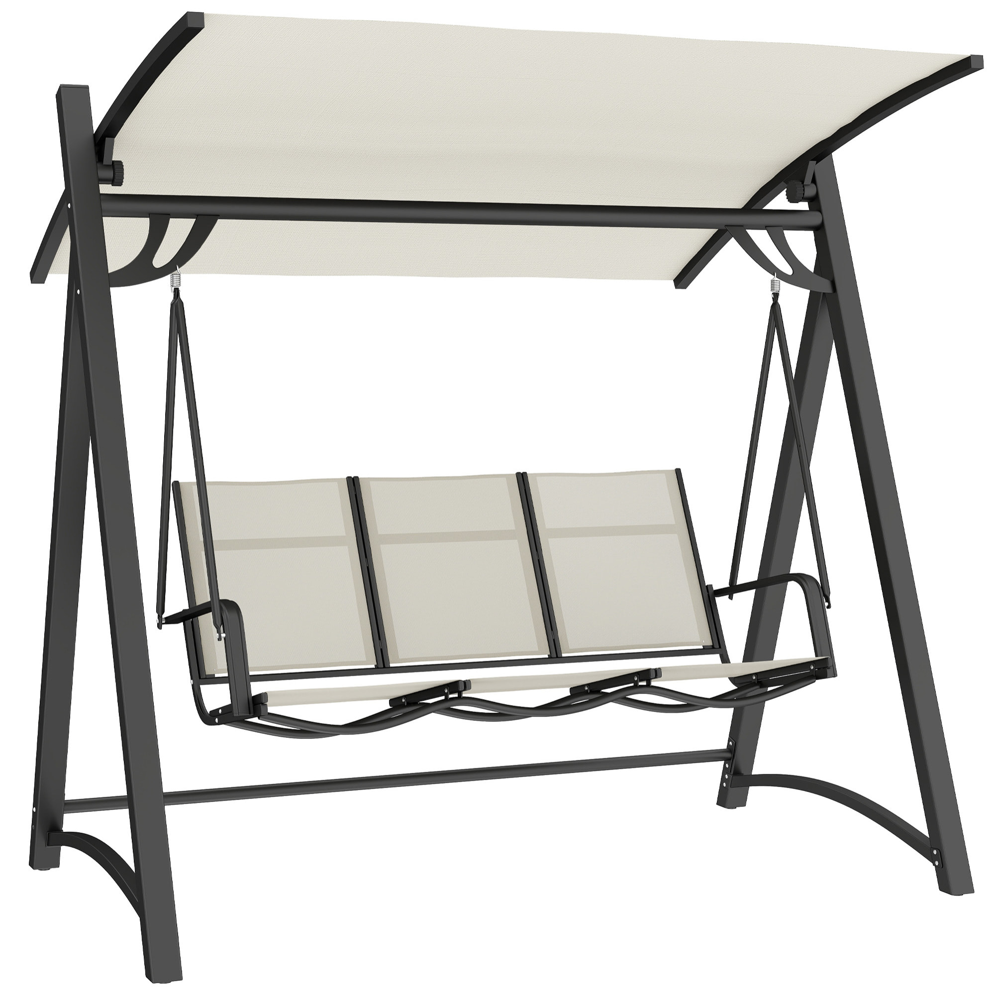 Columpio de Jardín de 3 Plazas, Balancín de Jardín Exterior con Techo Ajustable, UPF50+, Asiento Transpirable y Marco de Metal, para Patio, Terraza, Carga 360 kg, 188x130x183 cm, Blanco Crema