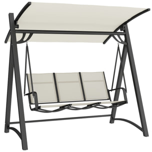 Columpio de Jardín de 3 Plazas, Balancín de Jardín Exterior con Techo Ajustable, UPF50+, Asiento Transpirable y Marco de Metal, para Patio, Terraza, Carga 360 kg, 188x130x183 cm, Blanco Crema