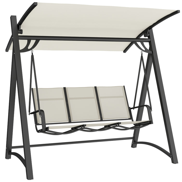 Columpio de Jardín de 3 Plazas, Balancín de Jardín Exterior con Techo Ajustable, UPF50+, Asiento Transpirable y Marco de Metal, para Patio, Terraza, Carga 360 kg, 188x130x183 cm, Blanco Crema