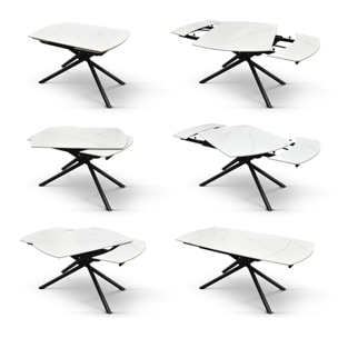 Tavolo BONIFACIO in ceramica bianco statuario e base in metallo verniciato nero, allungabile 120x88 cm - 180x88 cm