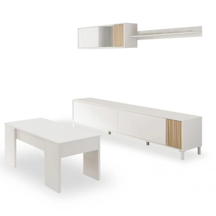 Pack salón con mesa de centro Nitza Plus V2 Blanco Artik (Blanco Mate) - Natur