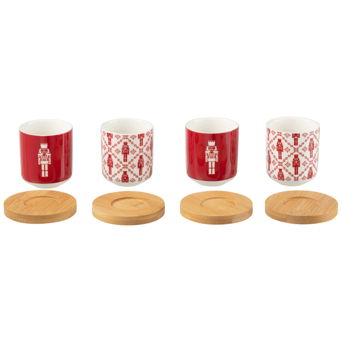 J-Line tasse + sous-tasse Casse-Noisette - bambou/céramique - rouge - boîte de 4