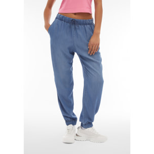 Pantaloni joggers in tessuto chambray effetto denim