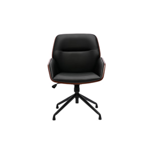 Chaise de bureau design pivotante 360° noir, bois foncé et métal noir MARLOW