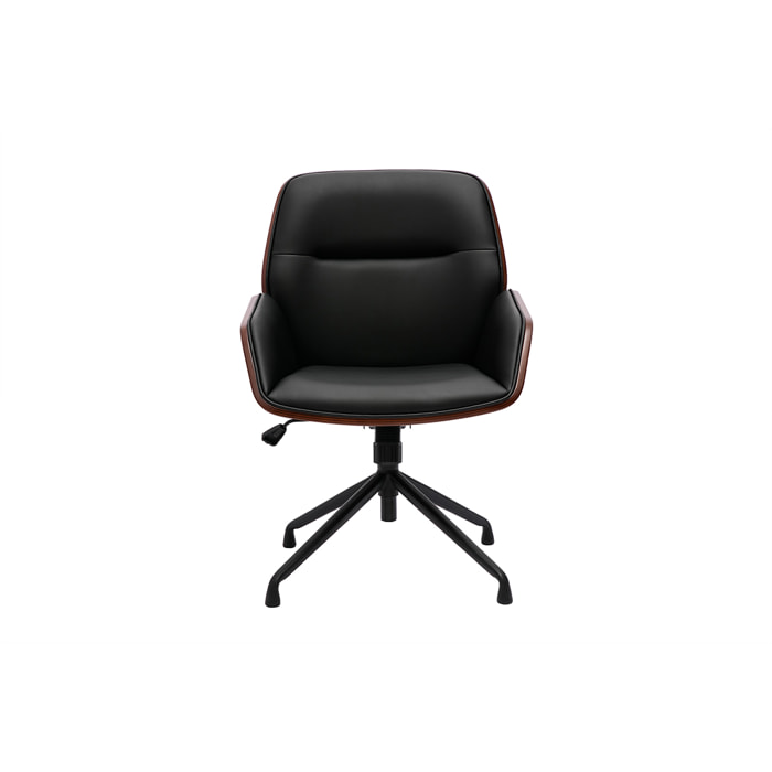 Chaise de bureau design pivotante 360° noir, bois foncé et métal noir MARLOW