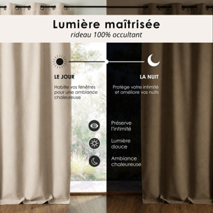 Rideau 100% occultant double face galon fronceur MIDNIGHT - Naturel