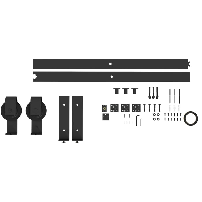 4FT/122CM Herrajes para Puerta Corredera Plegable Kit de Accesorios para Puerta Corrediza para 2 Puertas con Riel para Granero Negro