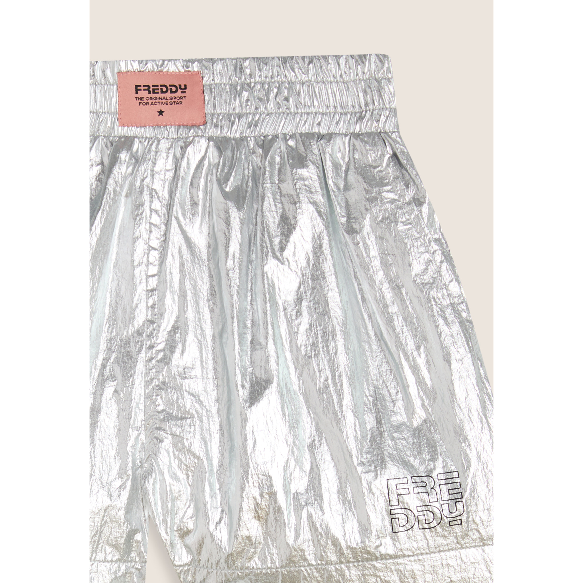 Pantaloncini Bambina in Tessuto Coated Argento