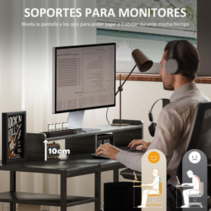 Escritorio Moderno Mesa de Escritorio con Estantes Laterales Soporte para Monitor Ajustable y Estructura Móvil Mesa de Ordenador para Oficina Estudio 120x48x85,5 cm Gris Carbón