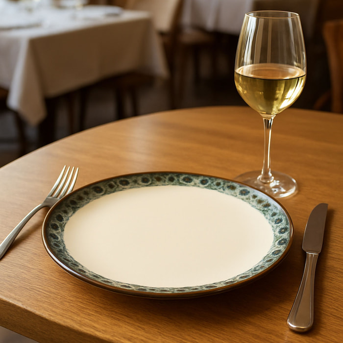 Lot de 6 assiettes plates atome 25cm en faience beige ATOME