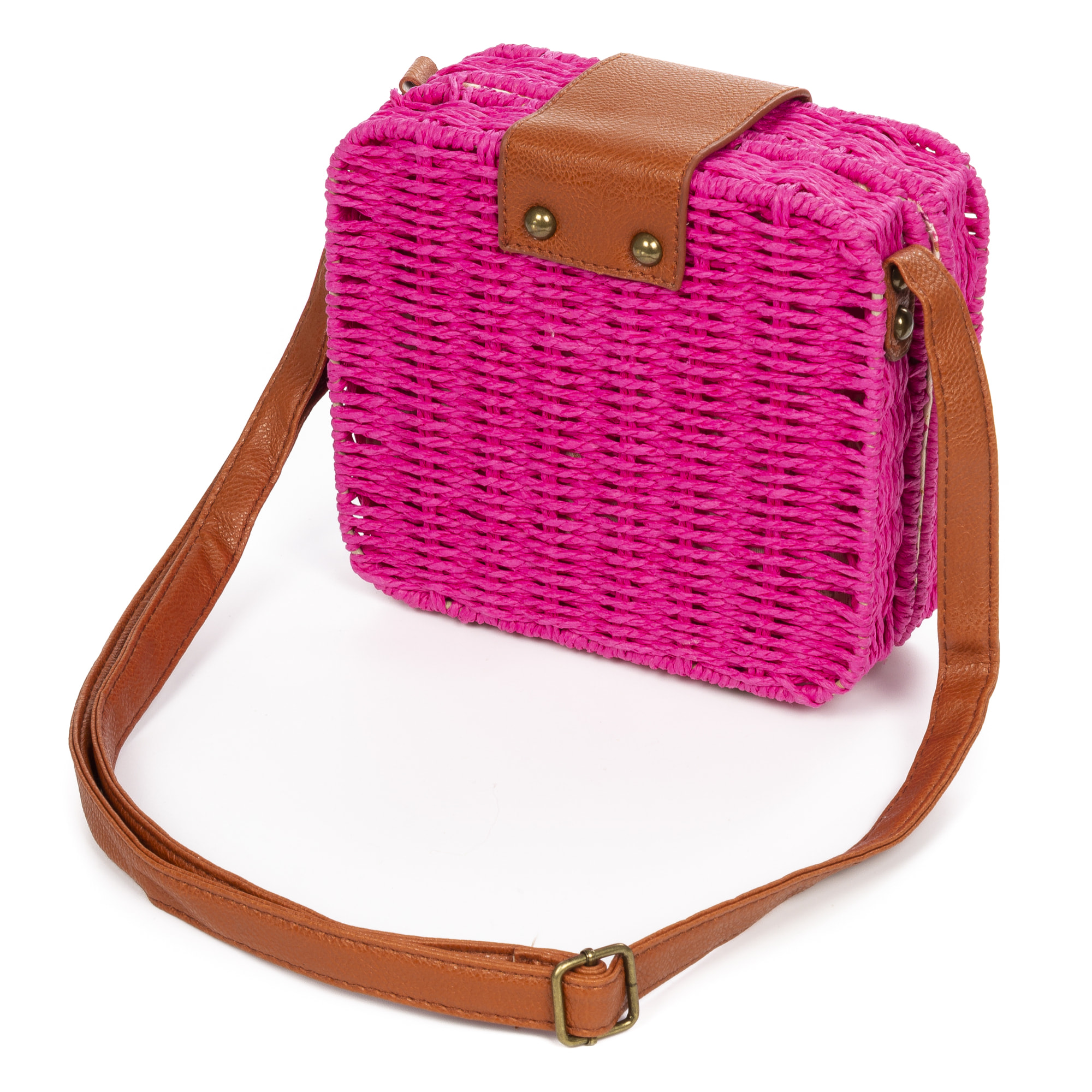 IRIA QUINTANA Borsa a tracolla da donna Empoli. Tessuto Paglia Pelle Sintetica PU 18x7x17 Cm. Colore rosa