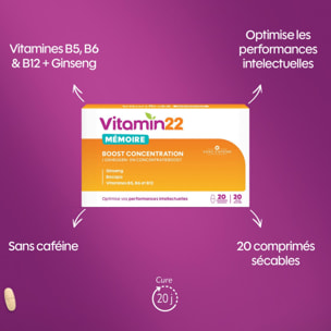 VITAMIN' 22 - Mémoire - Boost Concentration - Aide à soutenir les performances intellectuelles au quotidien - Cure 20 jours