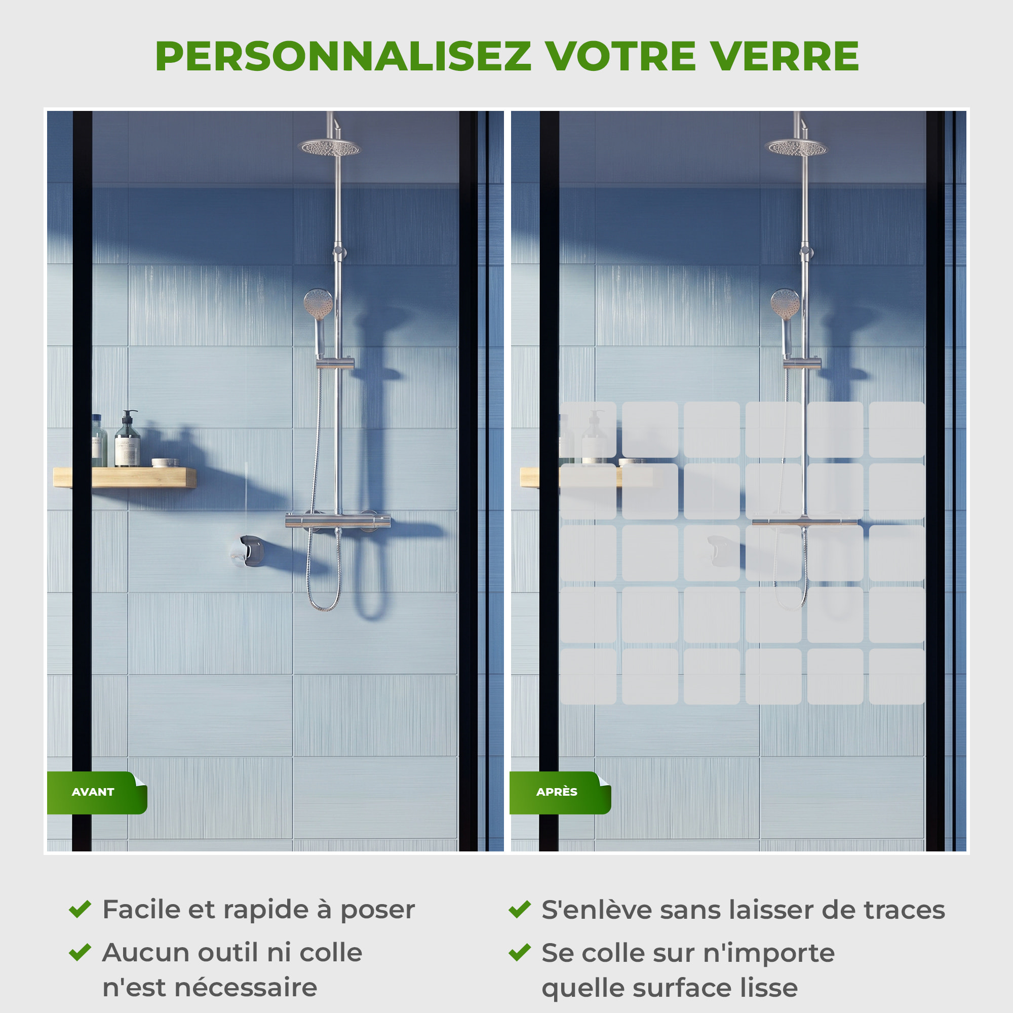 Film Fenêtre Anti Regard Occultant - MOSAÏQUE - Stickers Autocollant Brise-Vue pour Vitre & Porte de Douche