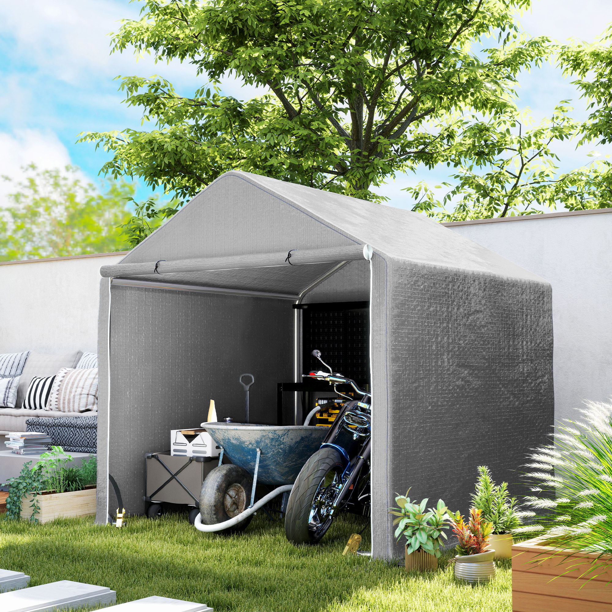 Abri de jardin rangement extérieur en PE résistant aux UV gris dim. 2L x 2l x 2H m