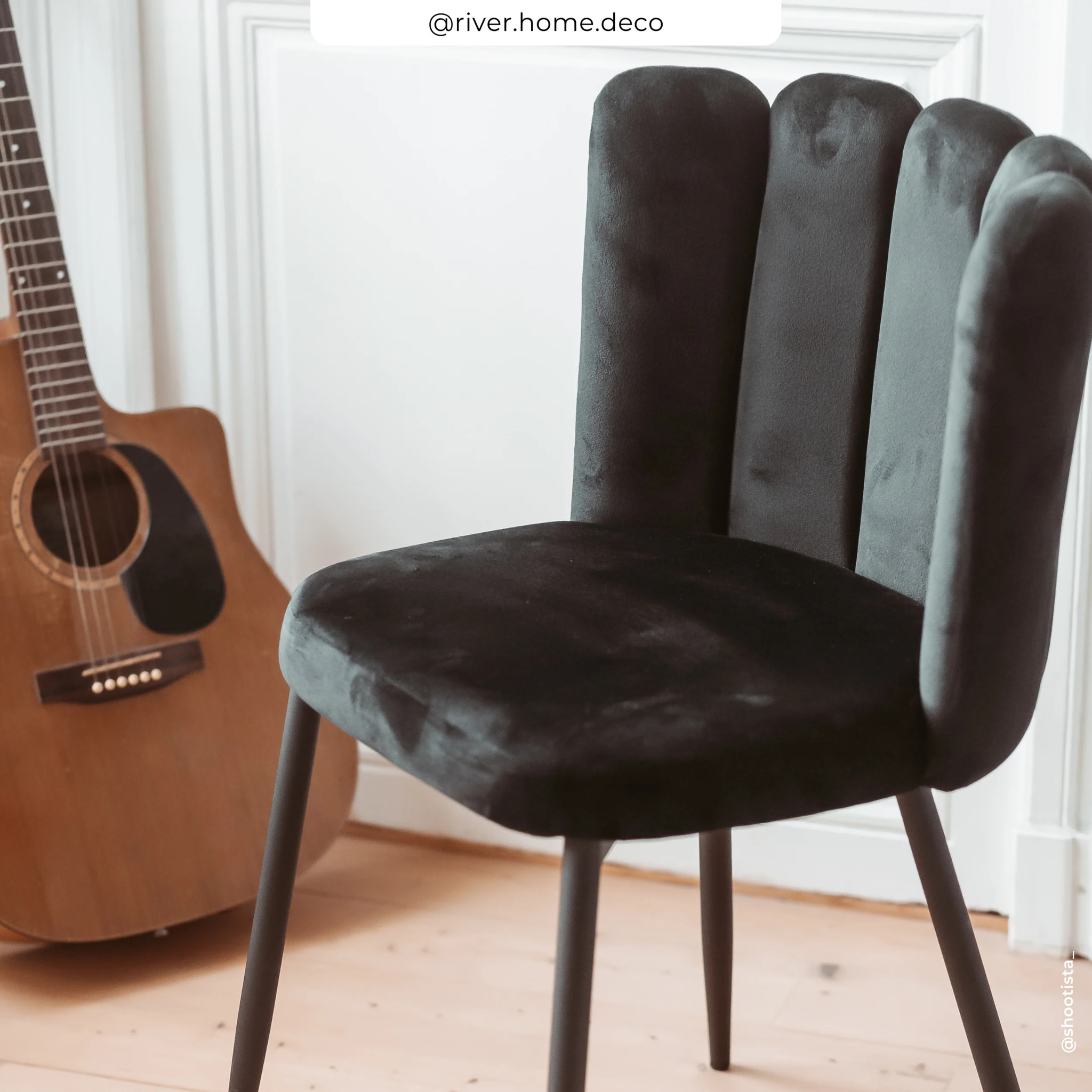 Lot de 2 chaises en velours noir et pieds en métal noir - Rosy