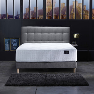 Ensemble Callisto + tête de lit capitonnée - Matelas Mousse Haute Résilience Mémoire de forme