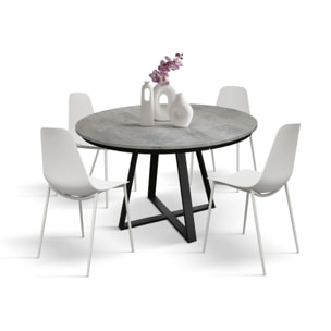 Tavolo rotondo PANTELLERIA in legno effetto grigio cemento con base a X in metallo antracite, allungabile ⌀120 cm - ⌀170 cm