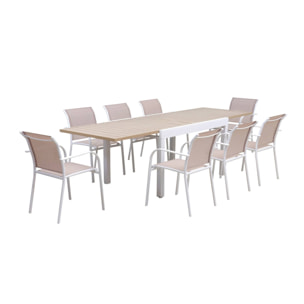 Table de jardin extensible aluminium + 8 assises ELORA + AMARA