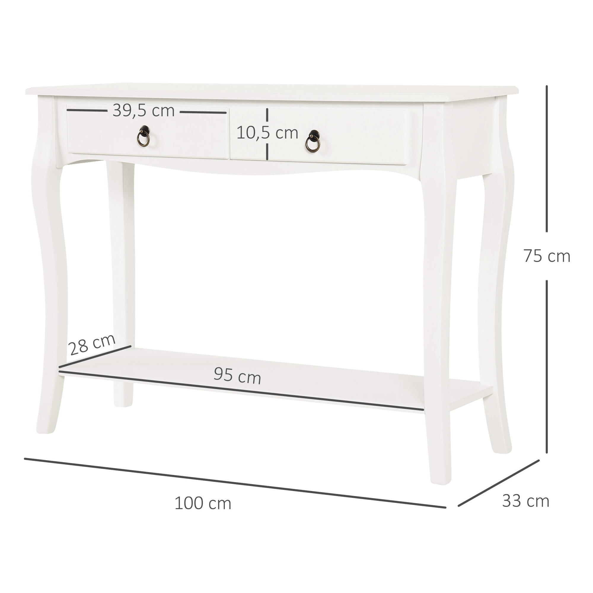 Mesa Consola con Cajones de Madera 100x33x76cm Blanco