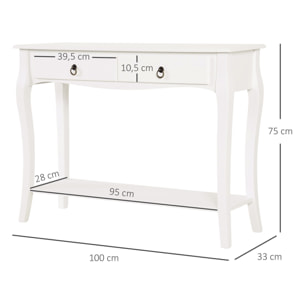 Mesa Consola con Cajones de Madera 100x33x76cm Blanco