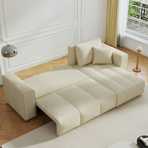 WORTHING Canapé d'angle convertible 4 places avec coffre en velours beige