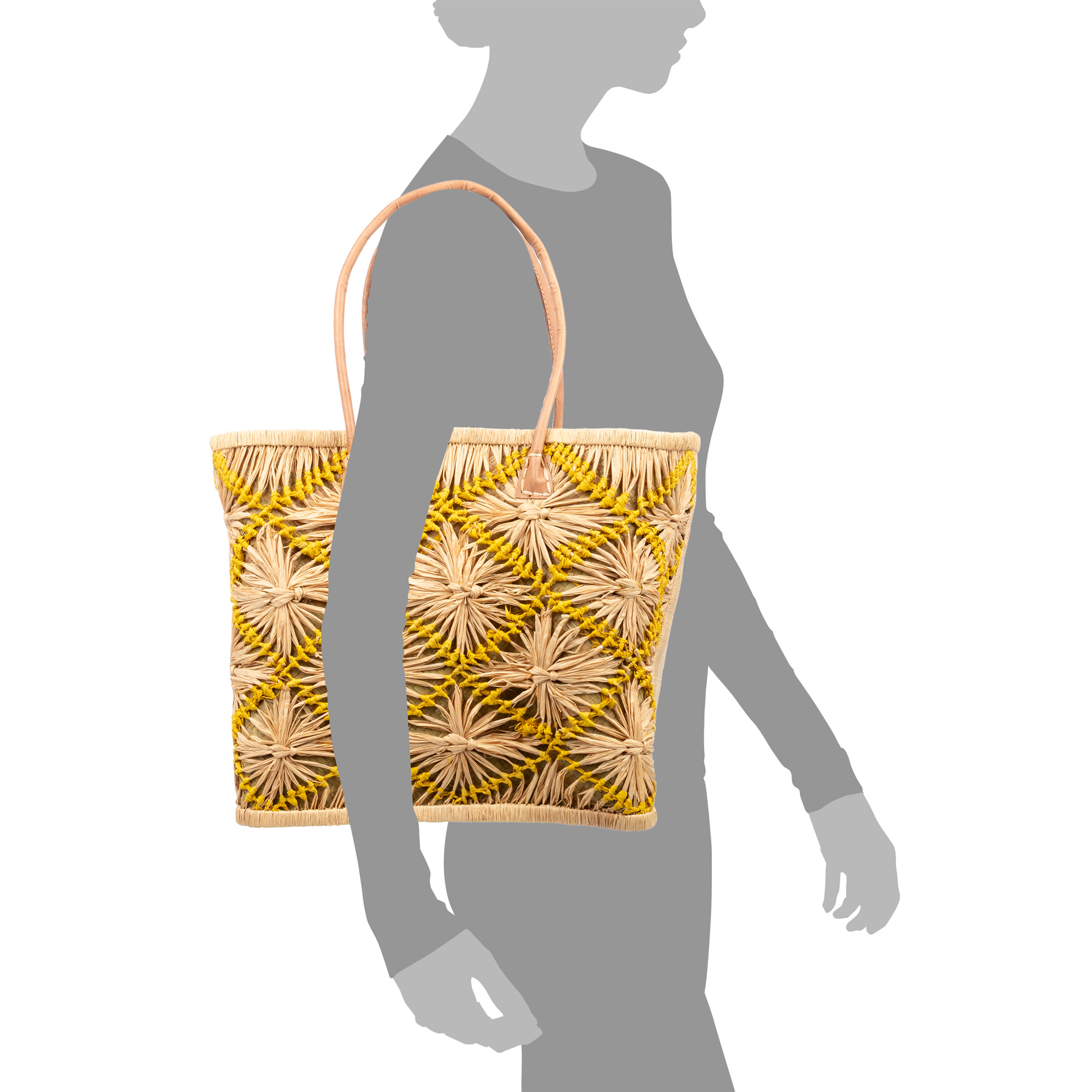 Vigonovo bolso shopper mujer. Fabricado en rafia y paja, con asas de cuero.