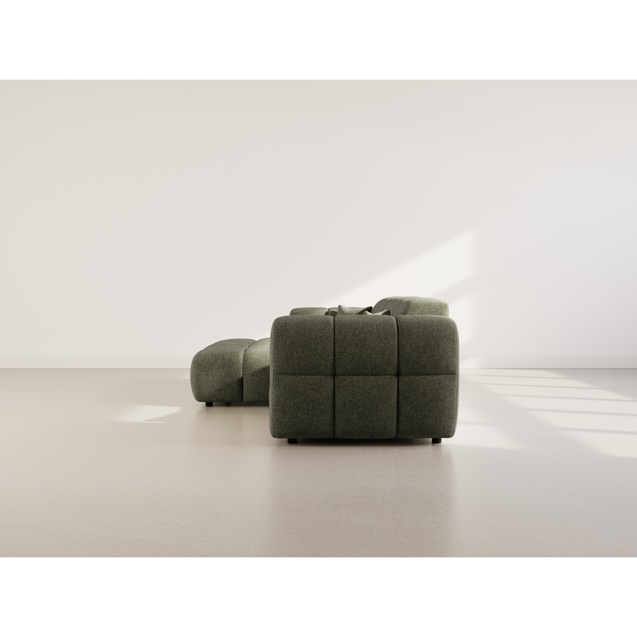 Mini Ray - Canapé d'angle gauche 4 places en tissu texturé - Vert Kaki