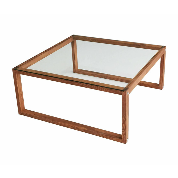 Tavolino da salotto Aldino, Tavolo basso da caffè, Portariviste per divano, Ripiano da soggiorno, 90x90h40 cm, Noce