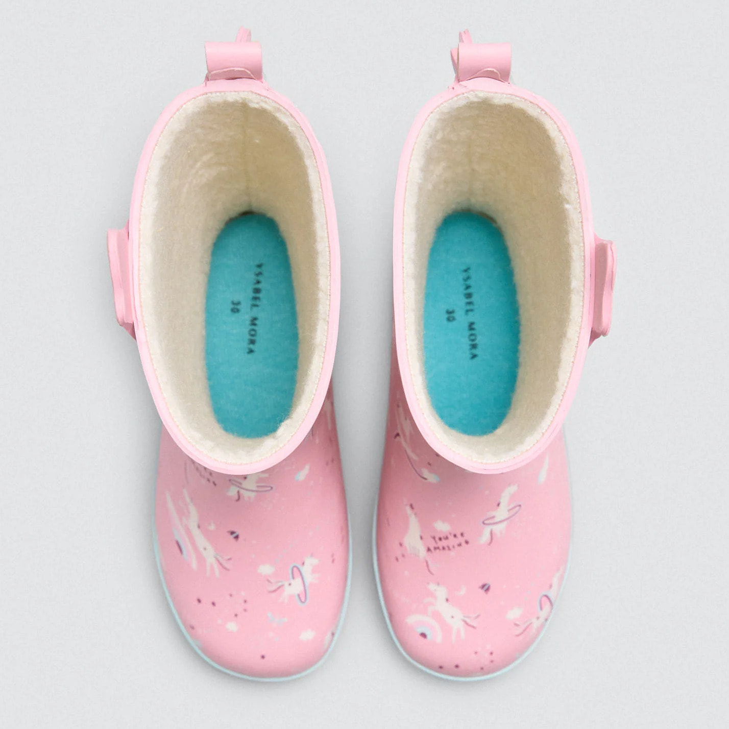 Stivali da pioggia per bambini con interno in pelle di pecora con unicorno 3D